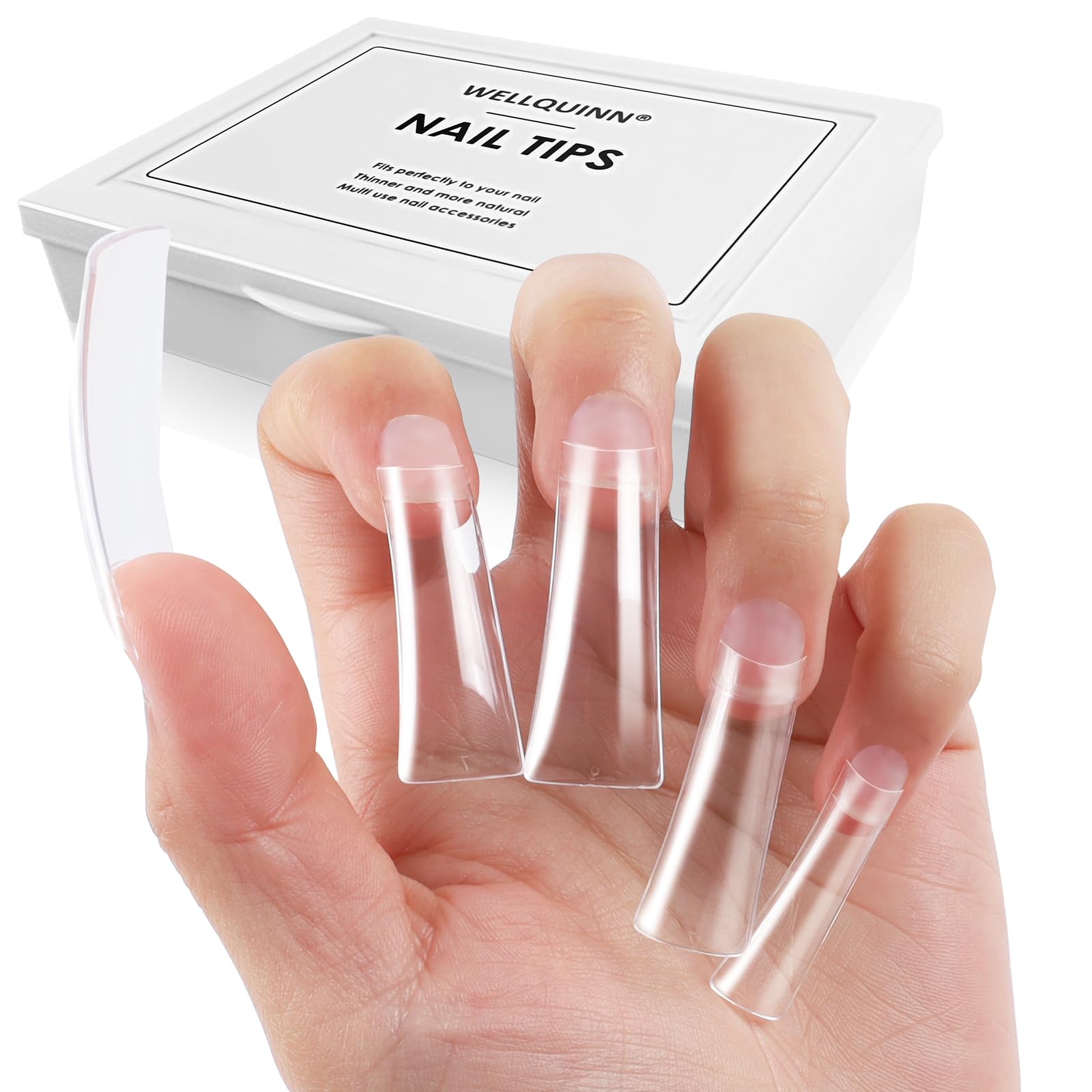 WELLQUINN front packaging of 220 duck nail tips showing full kit and organization benefit