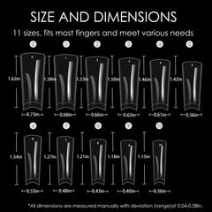 WELLQUINN tips held beside a fingertip to show extra-long scale for bold looks