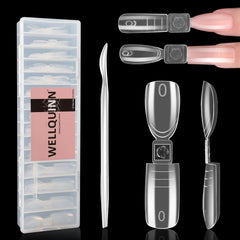 WELLQUINN front packaging showing 75-piece short nail mold kit and contents, clear organization benefit