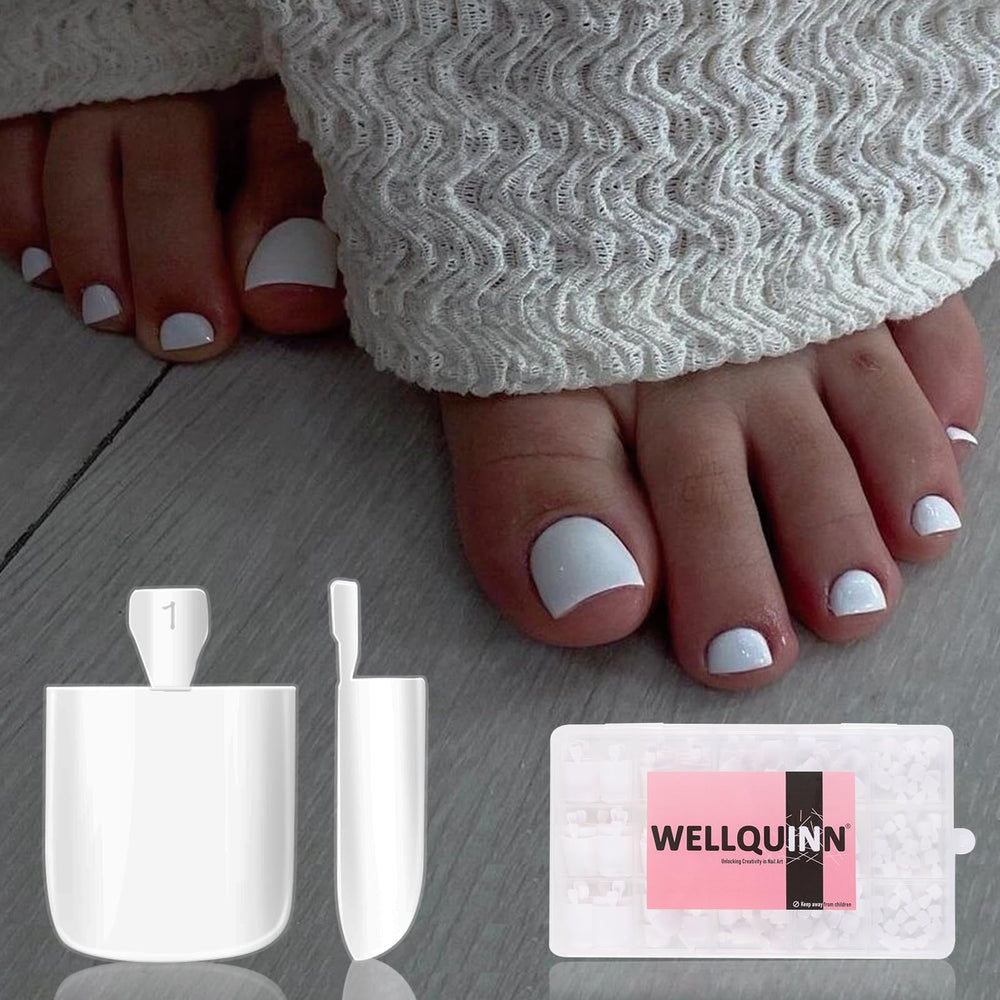 WELLQUINN front packaging showing 150 white pre-primed toenails for easy application