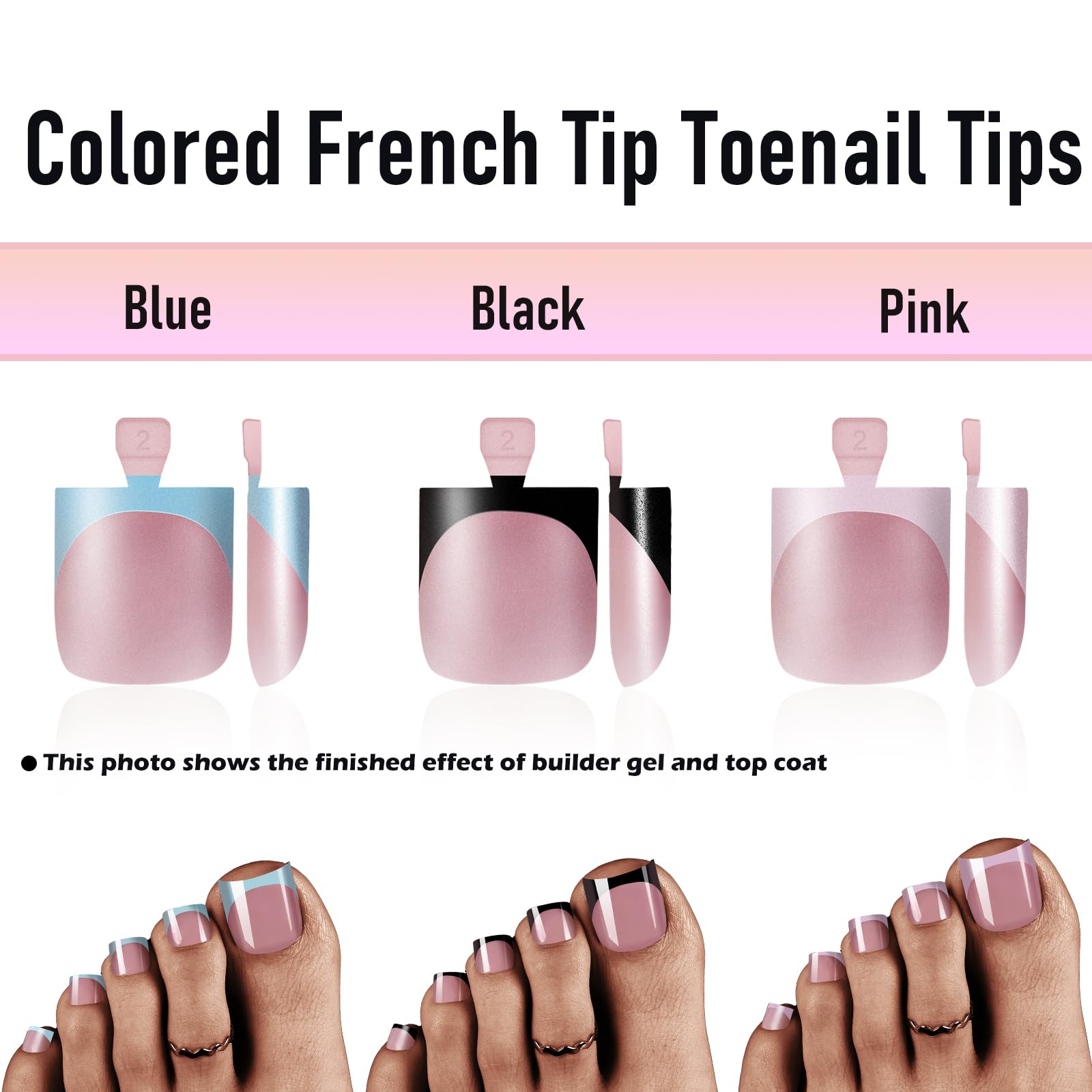 WELLQUINN pink blue and black French tip toenails displayed to show color options