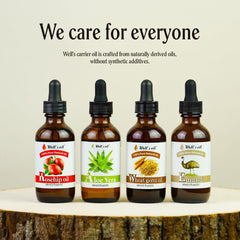 Well's Oil applied to hair ends illustrating reduced frizz and improved manageability