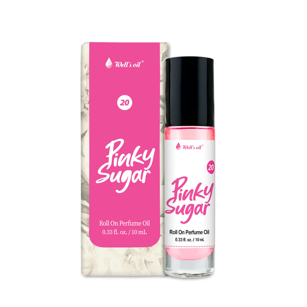 Well's Oil Pinky Sugar front bottle showing compact travel size and elegant label benefit