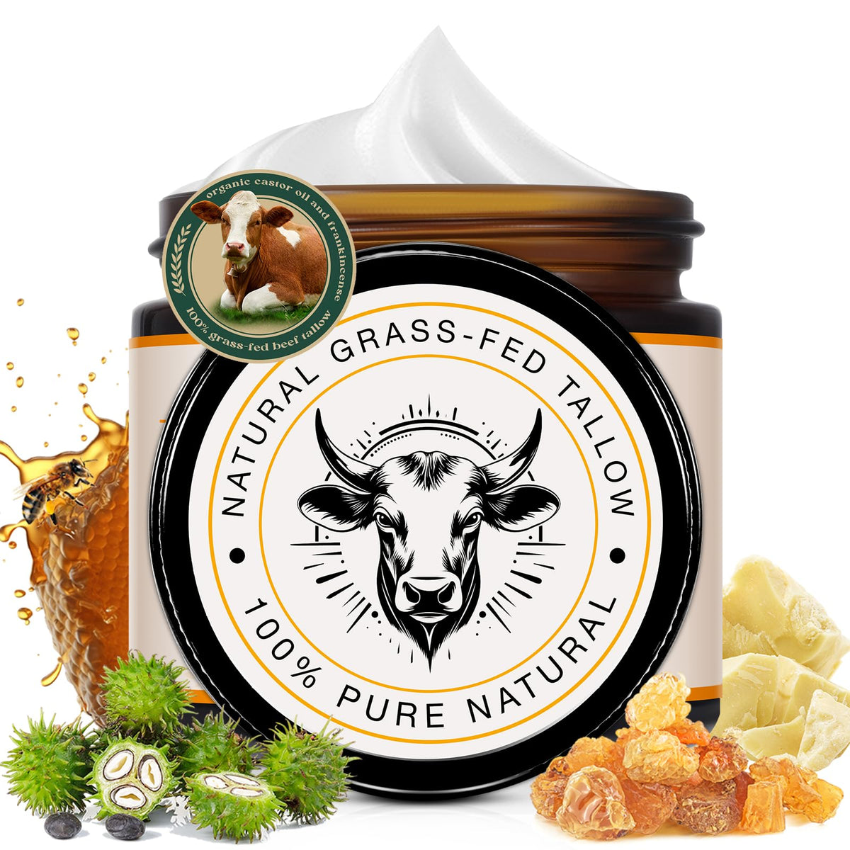 WELOSUER front jar showing grass-fed beef tallow balm for rich hydration