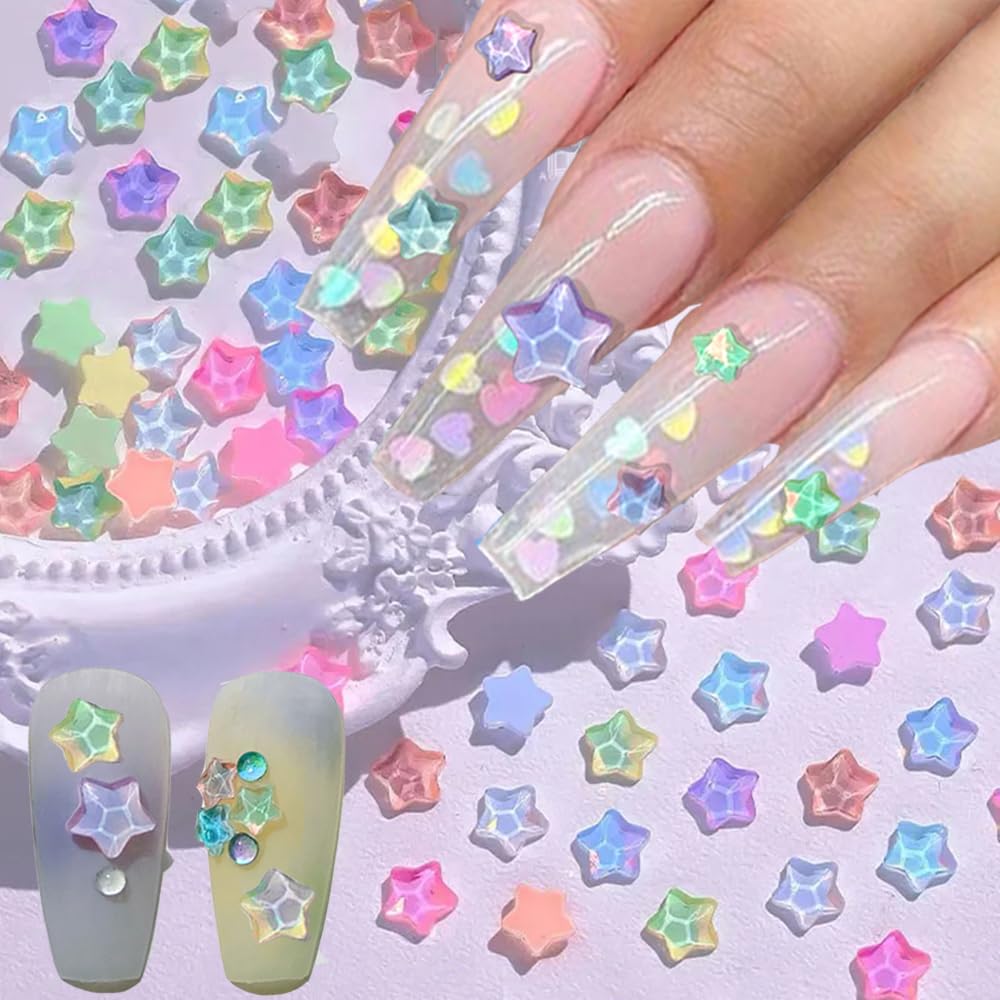 WENEWFINE front packaging showing 50pcs star nail charms for easy storage