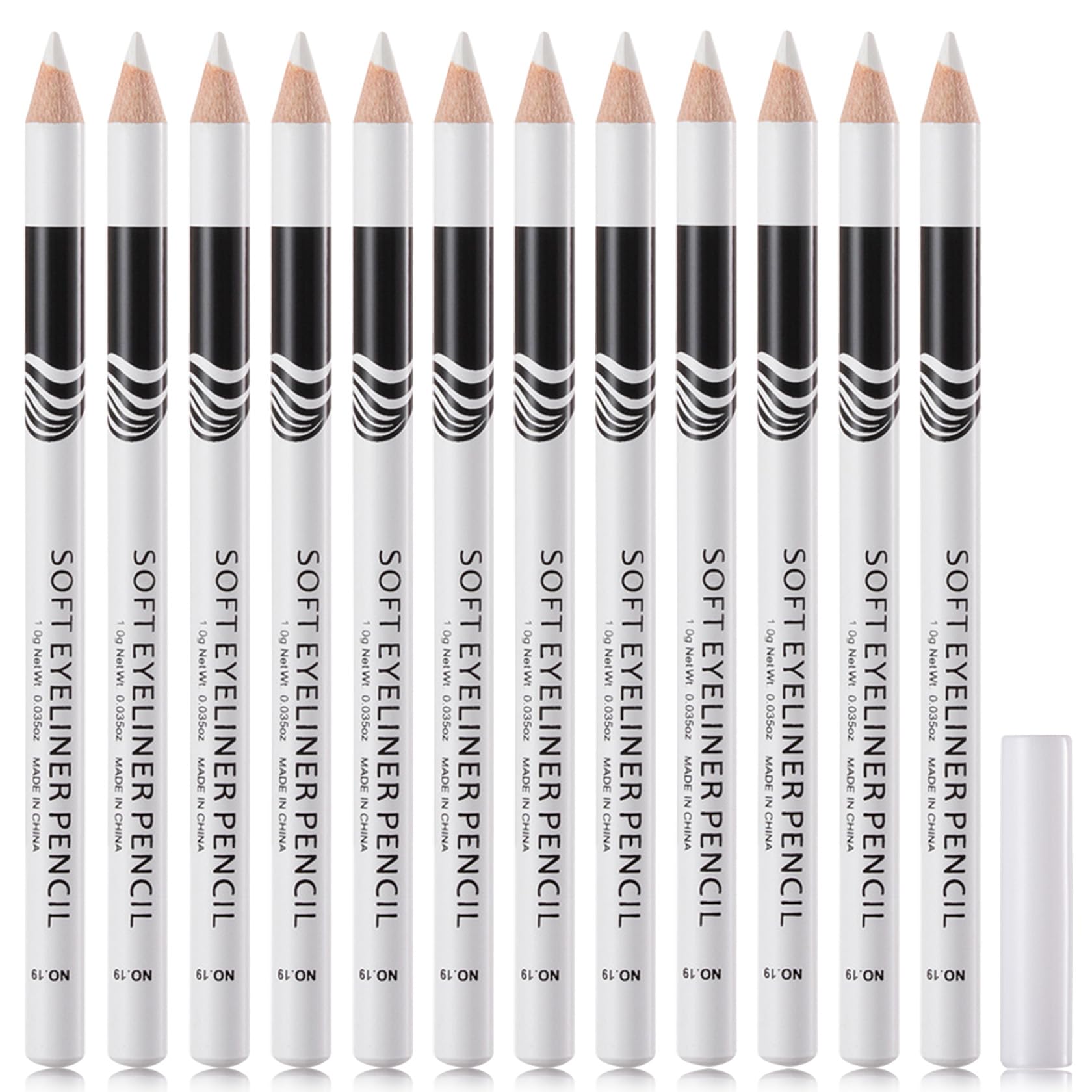 WENJLYJ front packaging showing 12 white eyeliner pencils and neat storage benefit