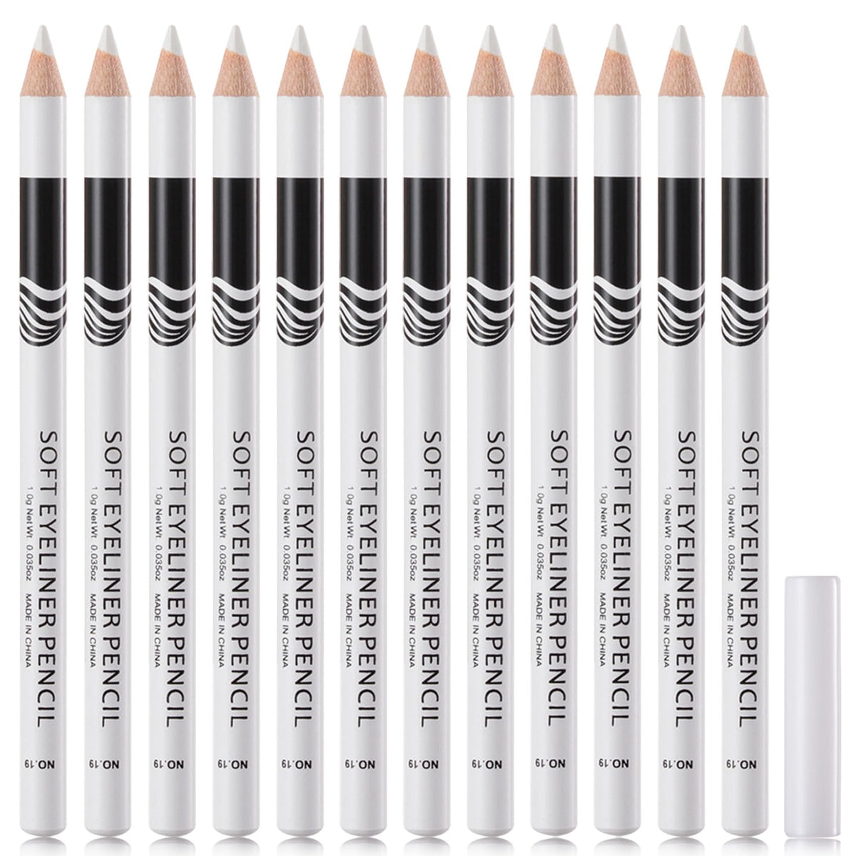 WENJLYJ front packaging showing 12 white eyeliner pencils and neat storage benefit