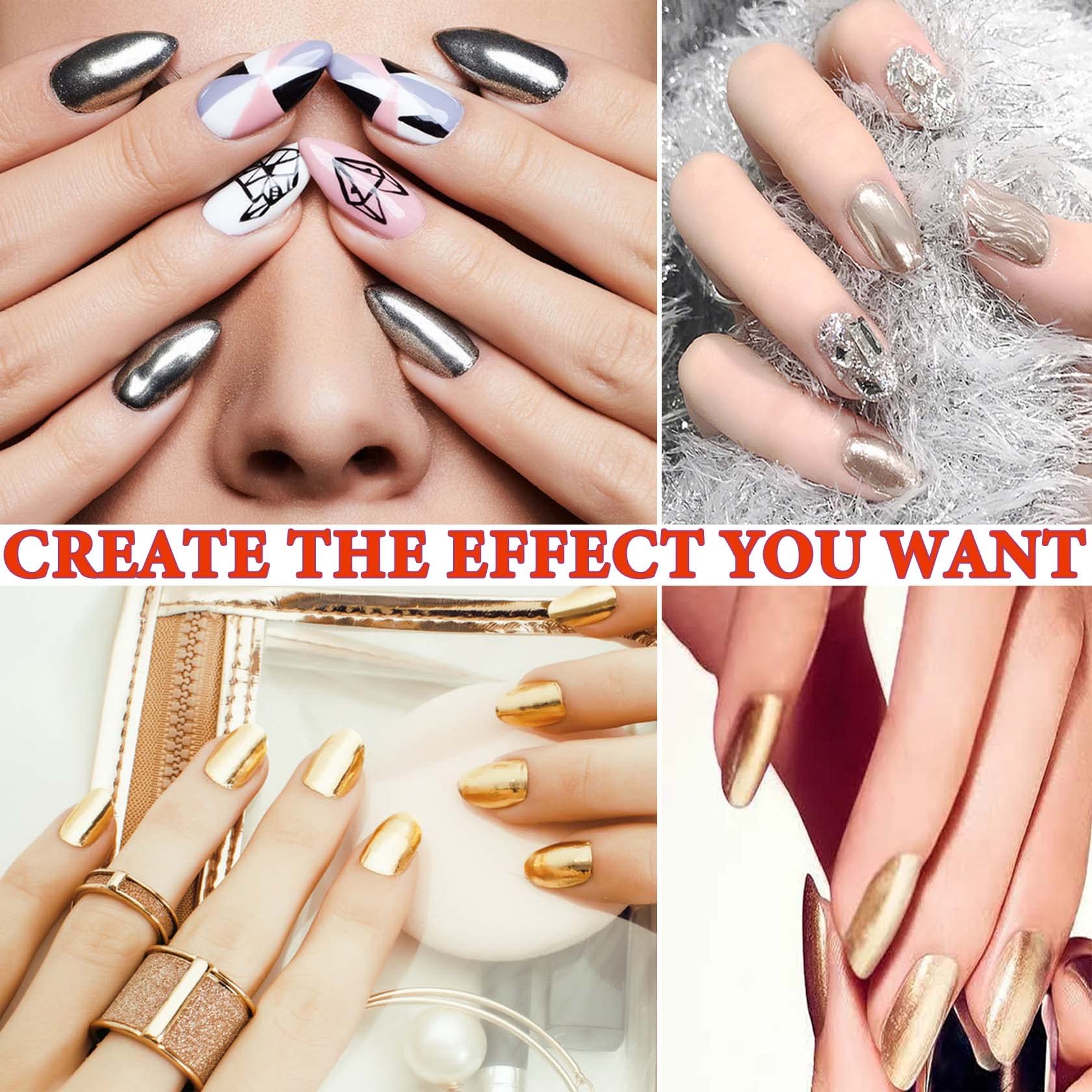 WENJLYJ silver chrome applied on nail creating sleek metallic look