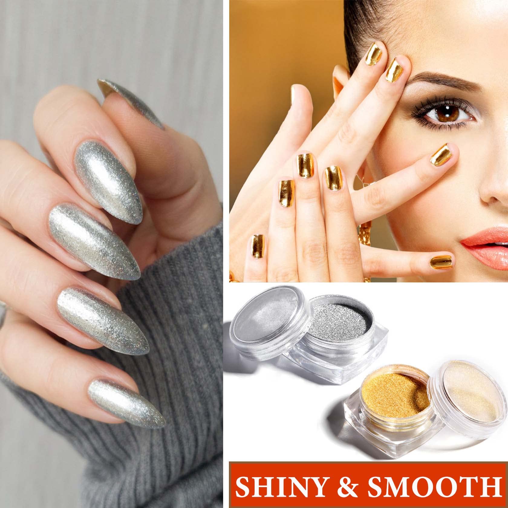 WENJLYJ silver chrome powder close-up with intense mirror-like pigmentation