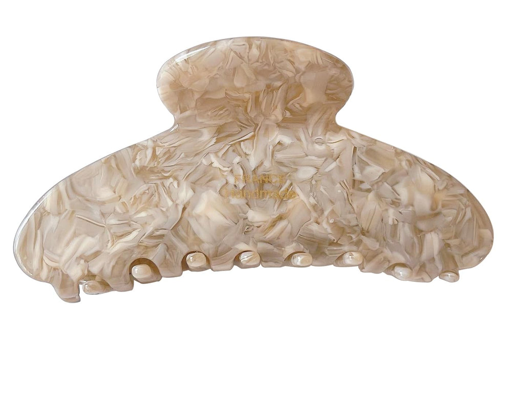 Wenlly beige claw clip front view showing elegant tortoiseshell finish and secure hold