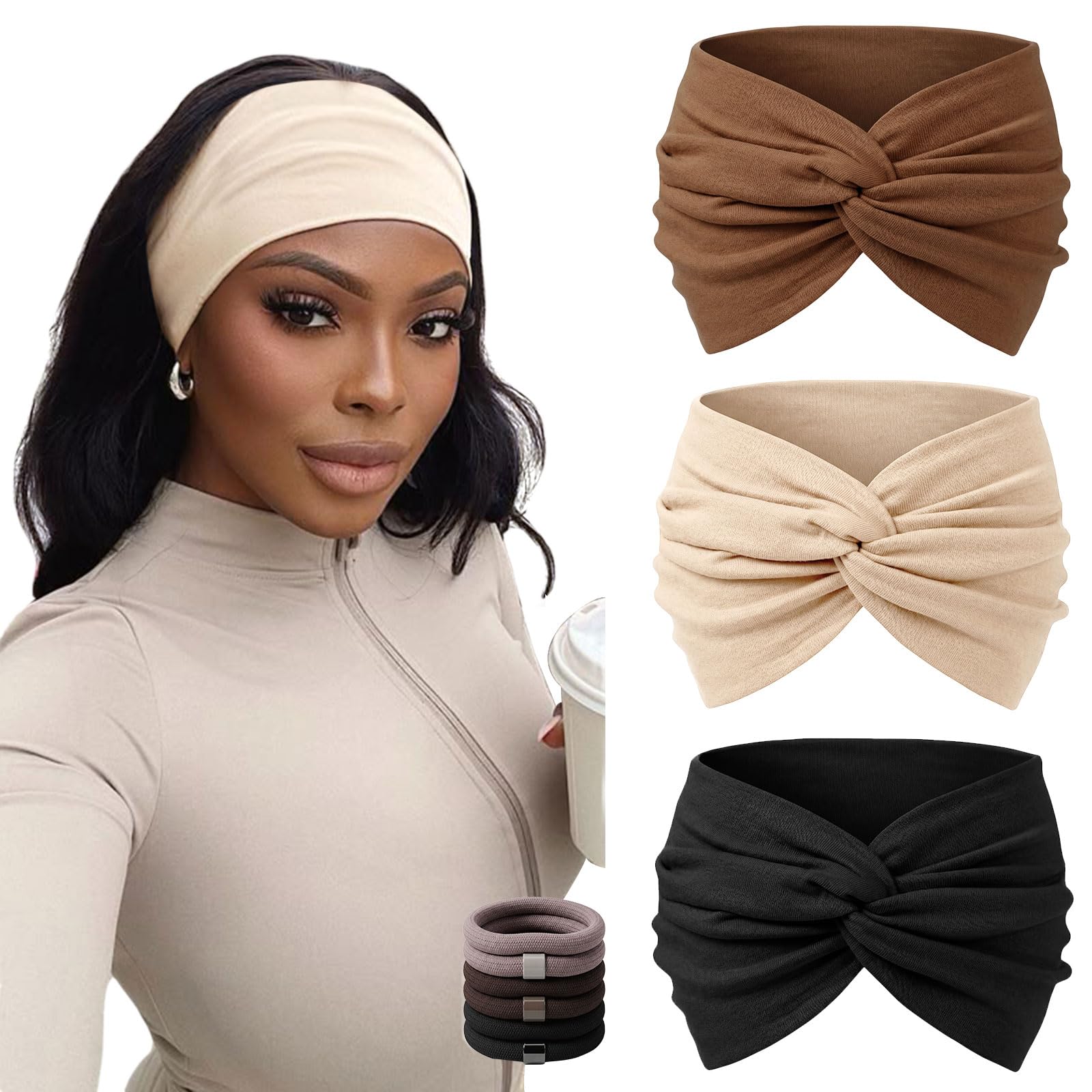 WENNKINN front packaging showing three wide headbands and six hair ties for versatile wear