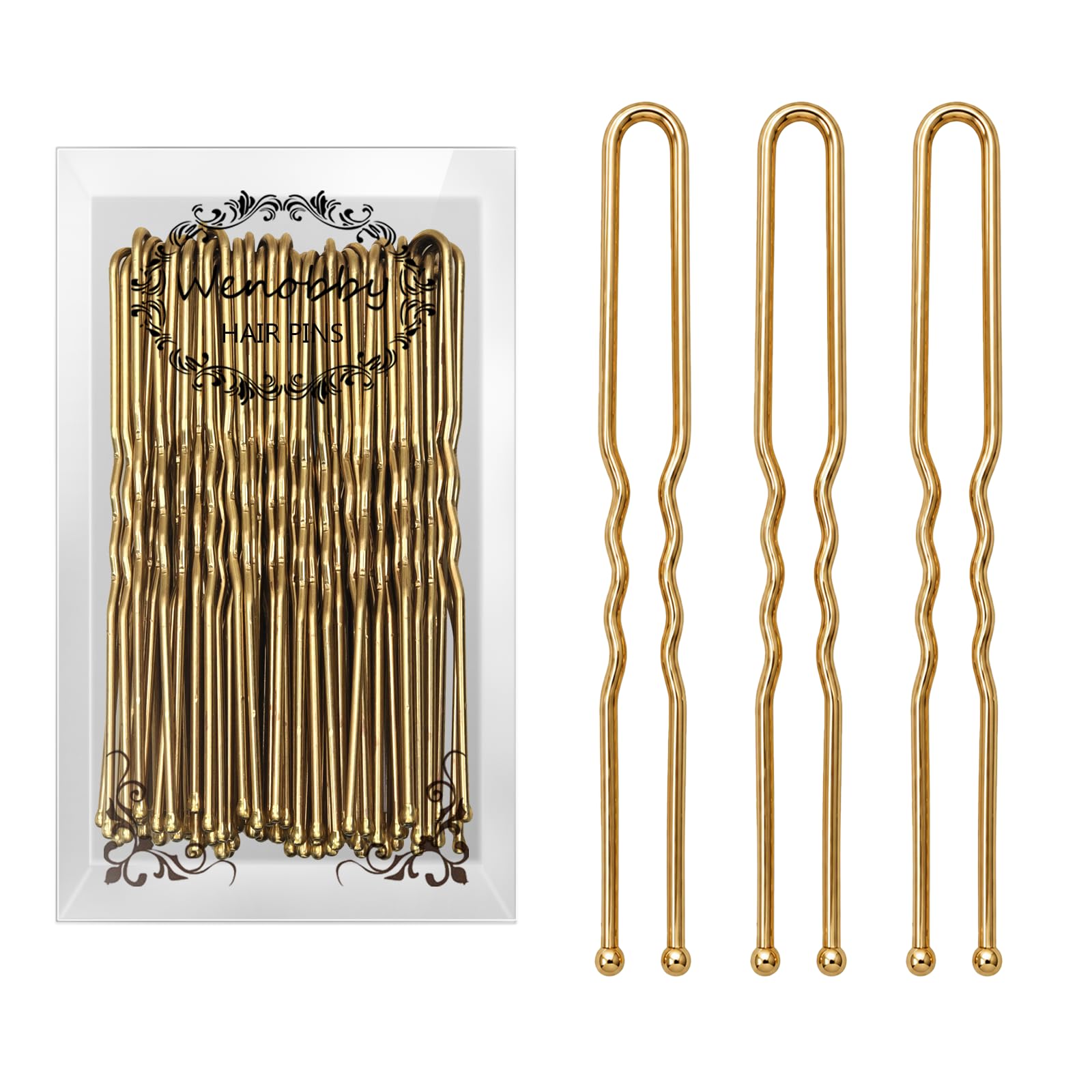 wenobby front packaging showing gold U pins and clear storage boxes for easy access