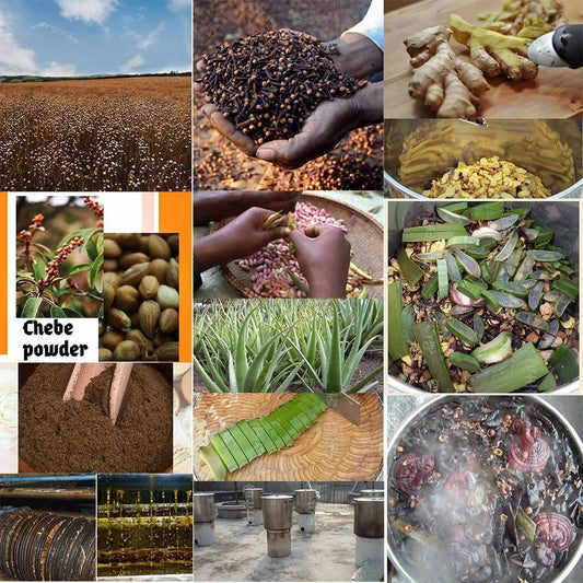 Blend of Croton, Akpi, Alligator Pepper and oils next to the product for authenticity