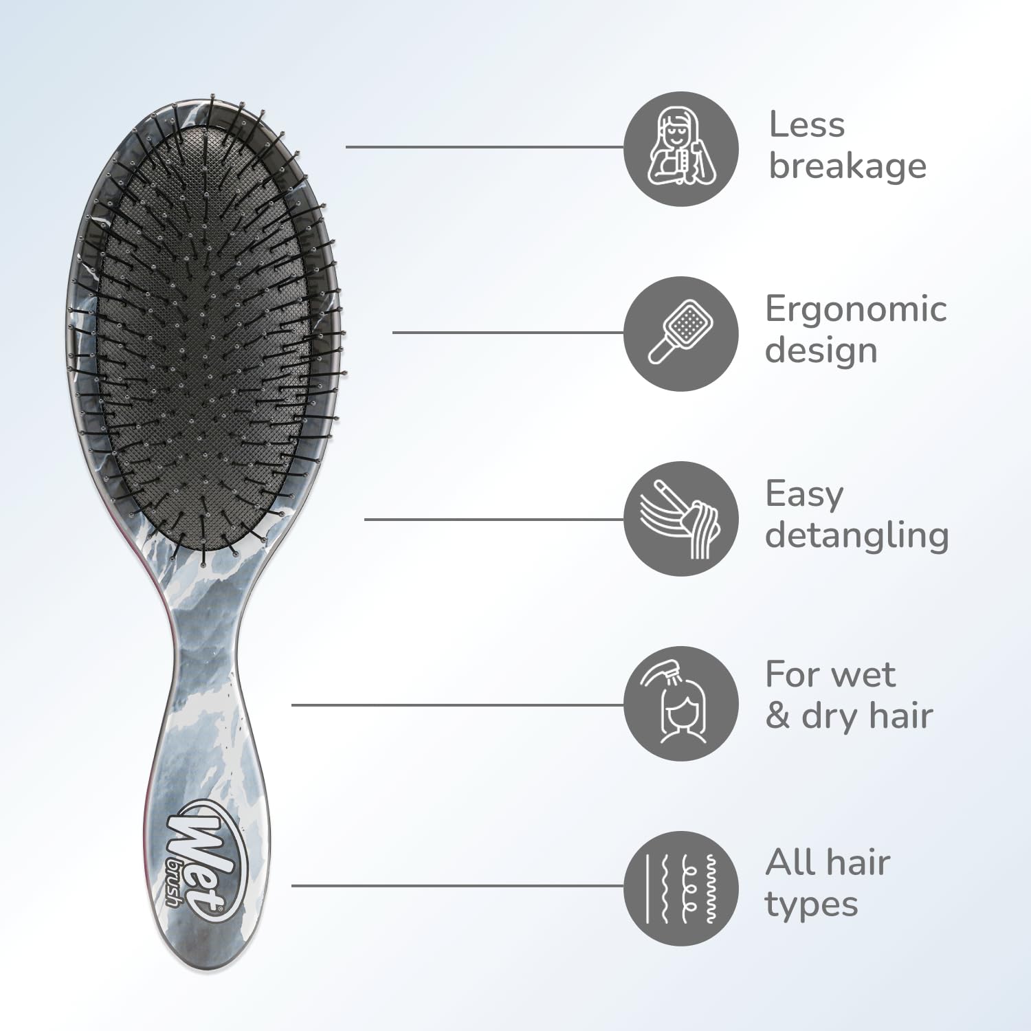 Wet Brush IntelliFlex bristles close-up showing soft tips that reduce pulling and breakage