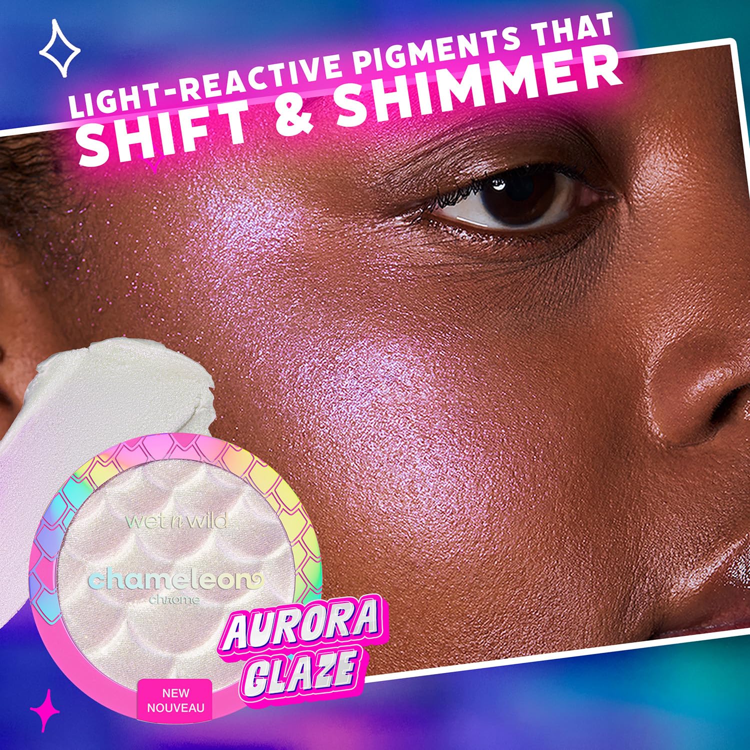 wet n wild highlighter applied on cheek demonstrating blendable luminous finish
