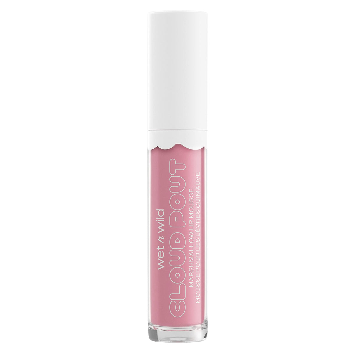 wet n wild front packaging showing light pink cloud pout and matte mousse benefits