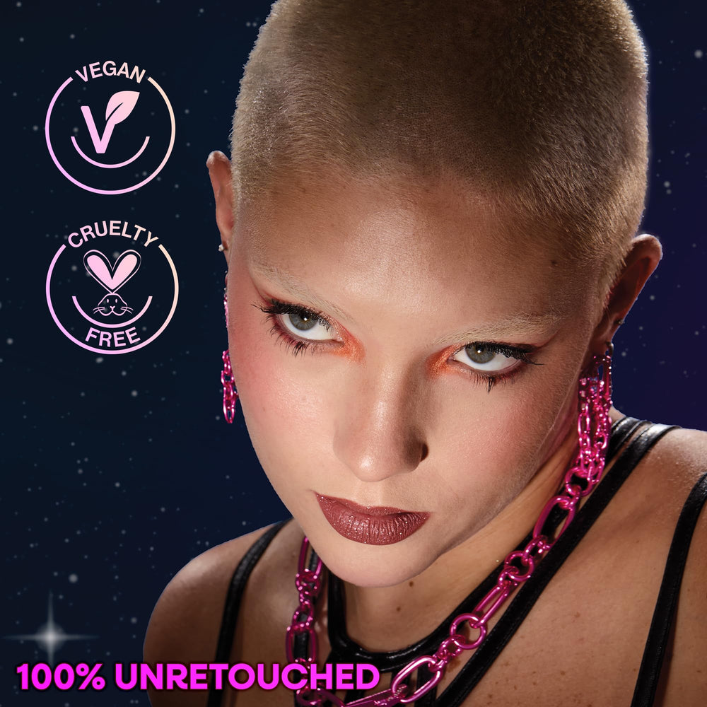 wet n wild lifestyle evening look model wearing glittered lips showing party-ready glam benefit