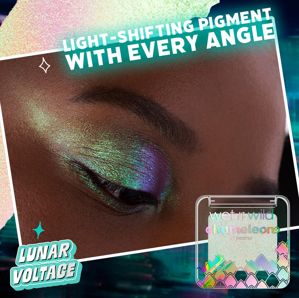 wet n wild Lunar Voltage applied on eyelid demonstrating dramatic reflective shine