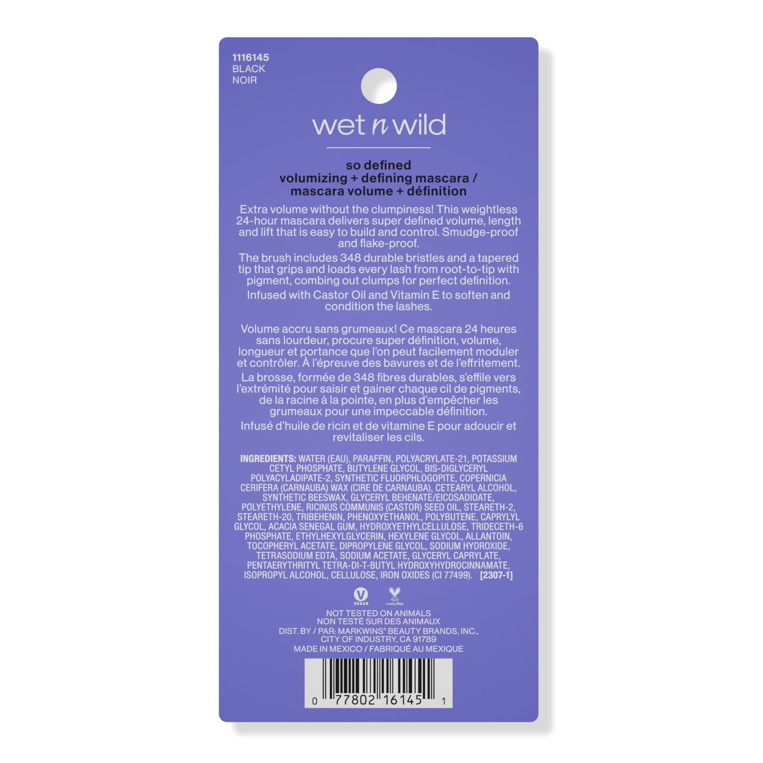 wet n wild mascara held in hand to show compact size and travel-friendly benefit