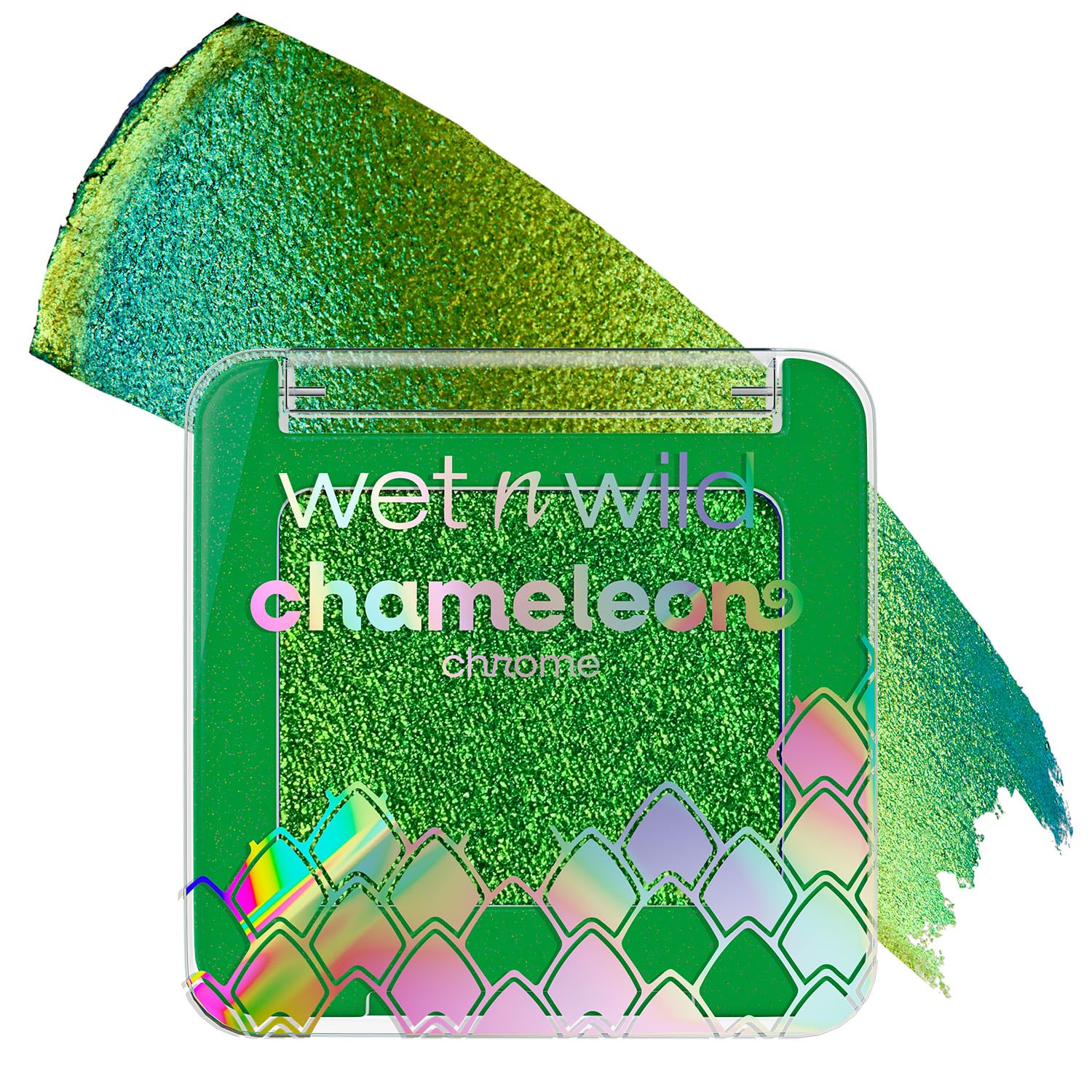 wet n wild Meteor Muse front pan showing iridescent chrome finish and immediate visual impact