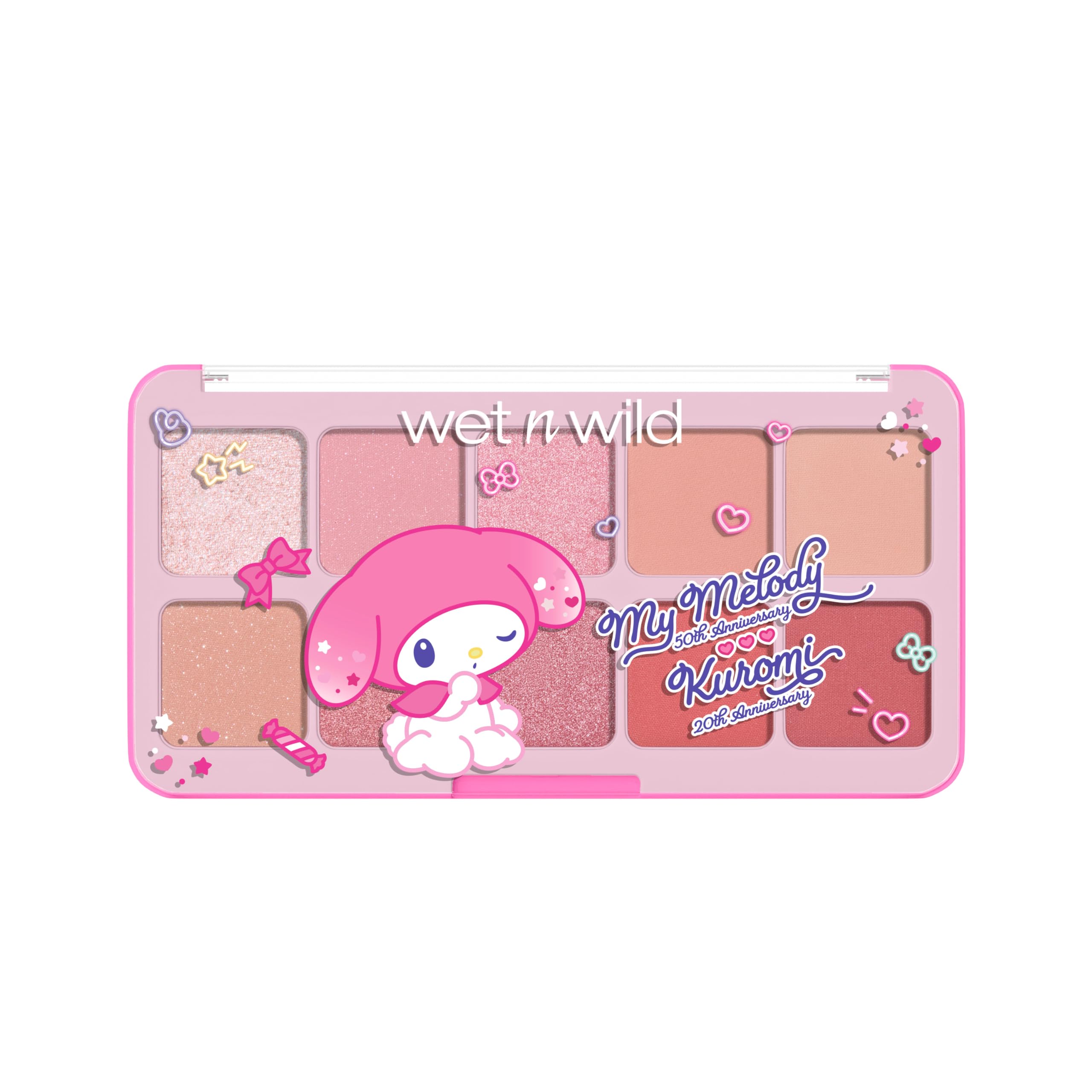 wet n wild open My Melody palette displaying rosy shades and smooth blendable payoff