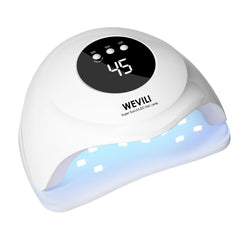 WEVILI lamp front view showing glossy white shell and opening for hands — fast salon curing