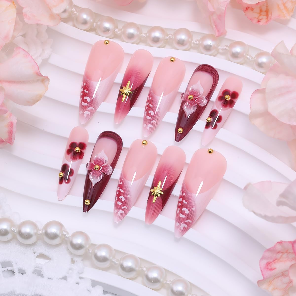 WFBBKP close-up of 3D pink flower detail with glitter and rhinestones highlighting texture