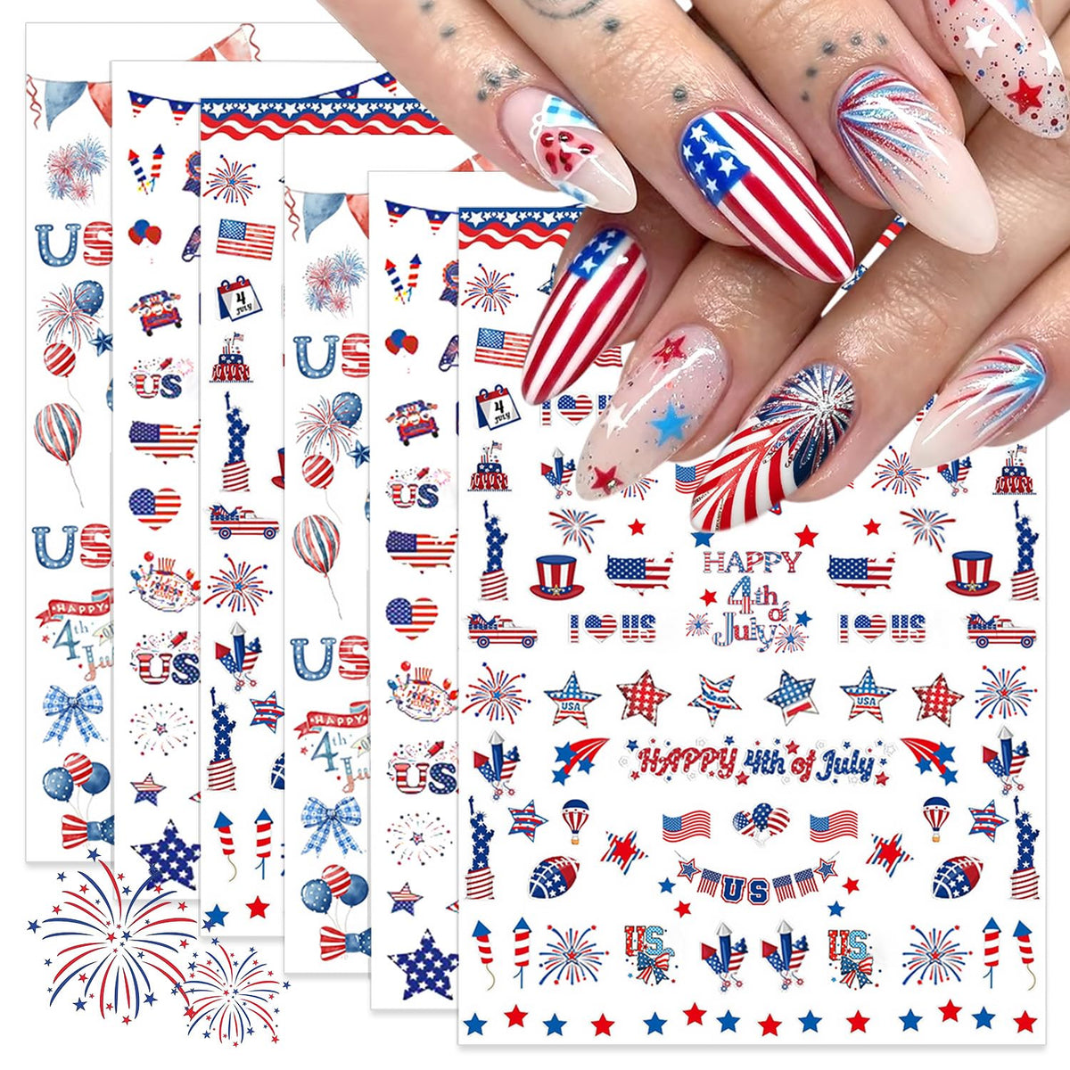 WFBBKP front packaging showing six patriotic sticker sheets for easy festive nails