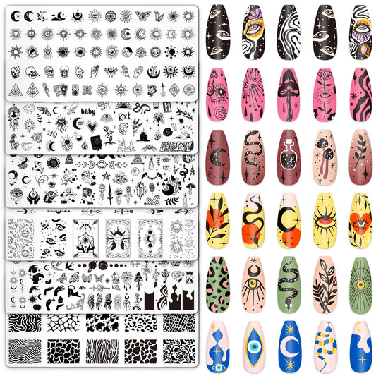 Whaline front view of six Gothic nail stamping plates showcasing set benefits