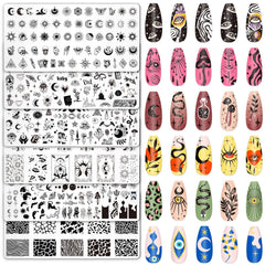 Whaline front view of six Gothic nail stamping plates showcasing set benefits