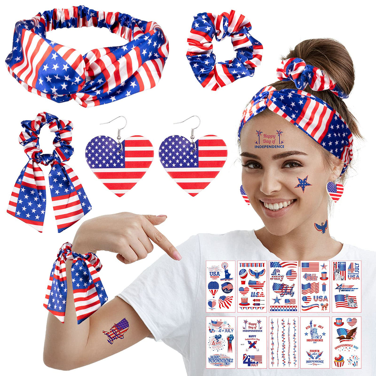 Whaline headband front view showing flag pattern and comfortable fit