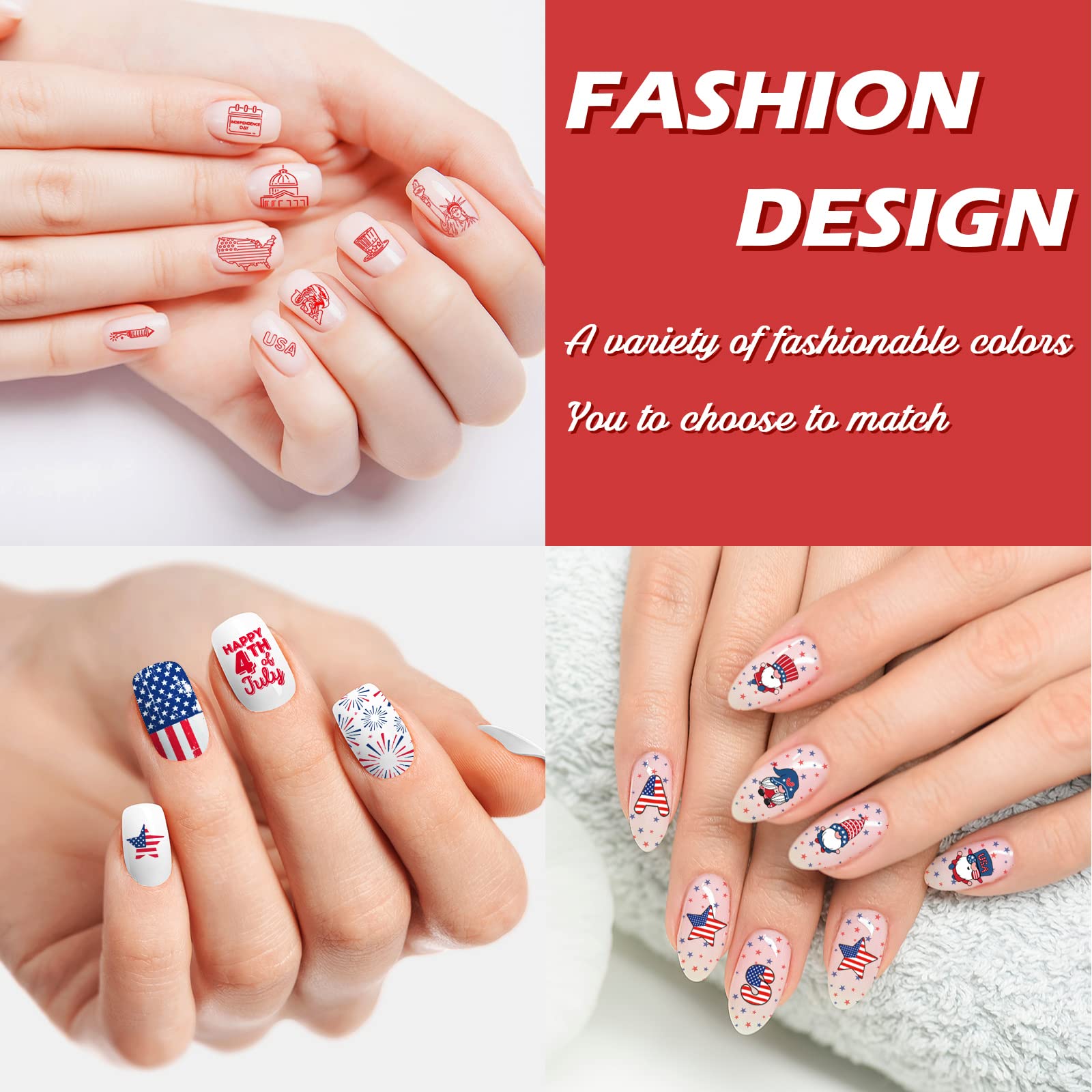 Whaline stamped nails red white blue demonstrating festive finish