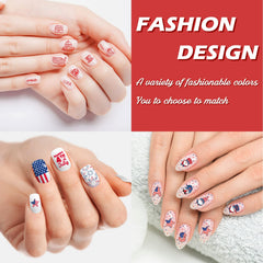 Whaline stamped nails red white blue demonstrating festive finish