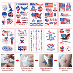 Whaline temporary tattoo sheets displayed with patriotic designs for easy application
