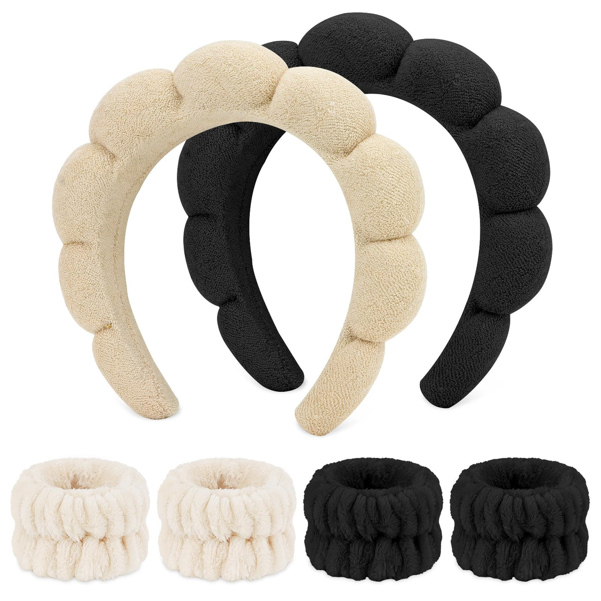 WHAVEL front packaging of 6pcs spa set showing headbands and wrist towels benefits organization