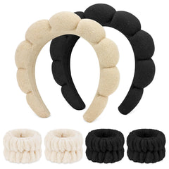 WHAVEL front packaging of 6pcs spa set showing headbands and wrist towels benefits organization