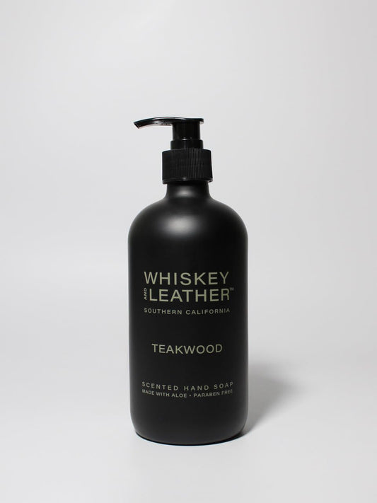 Whiskey and Leather front bottle view showing label and 15.7 oz capacity benefit