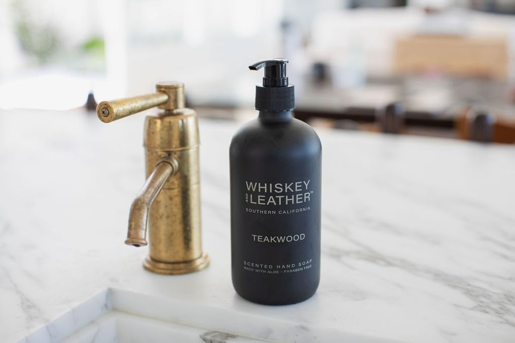 Whiskey and Leather bottle beside sink for scale and countertop fit