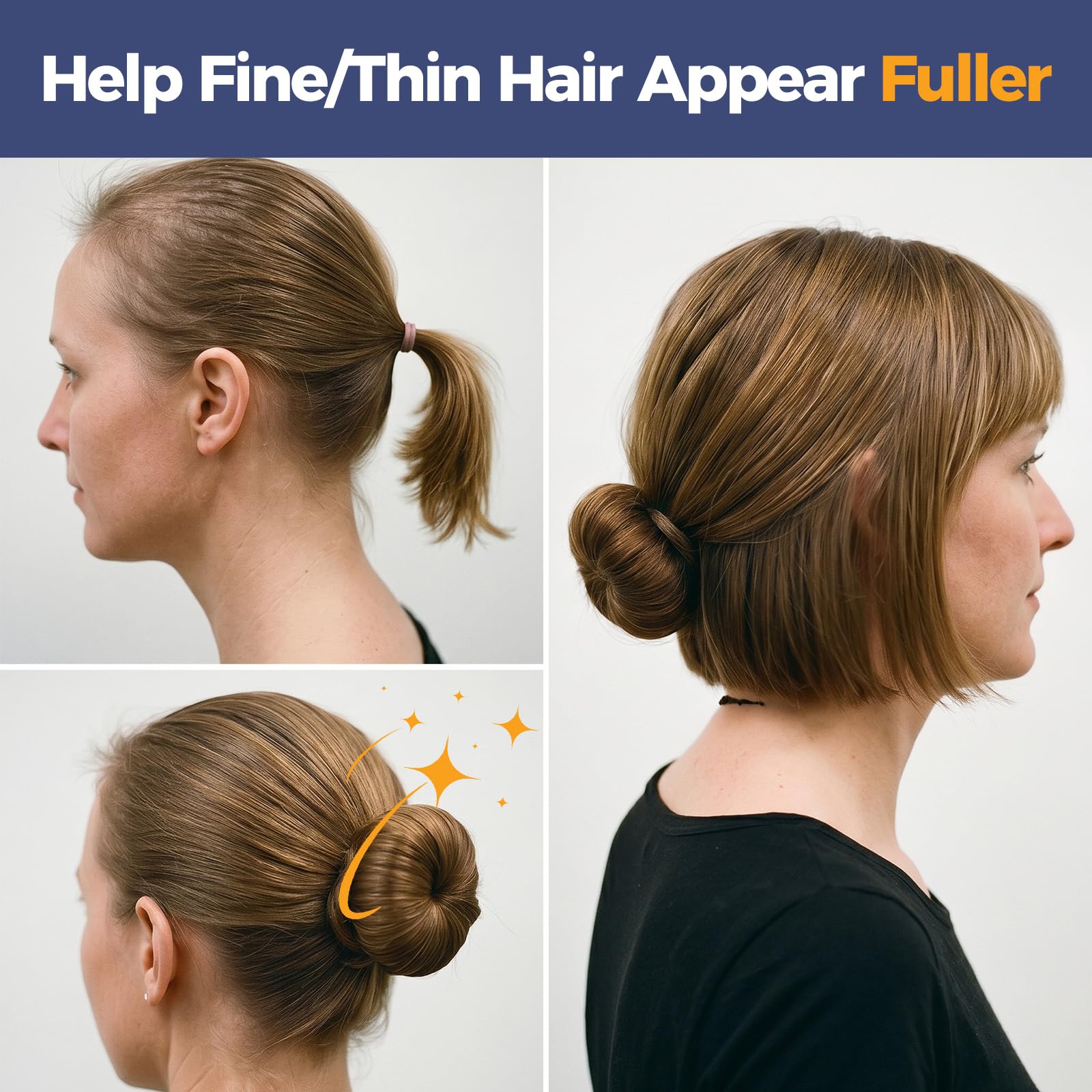 whisrvival model wearing a high bun showing added fullness benefit