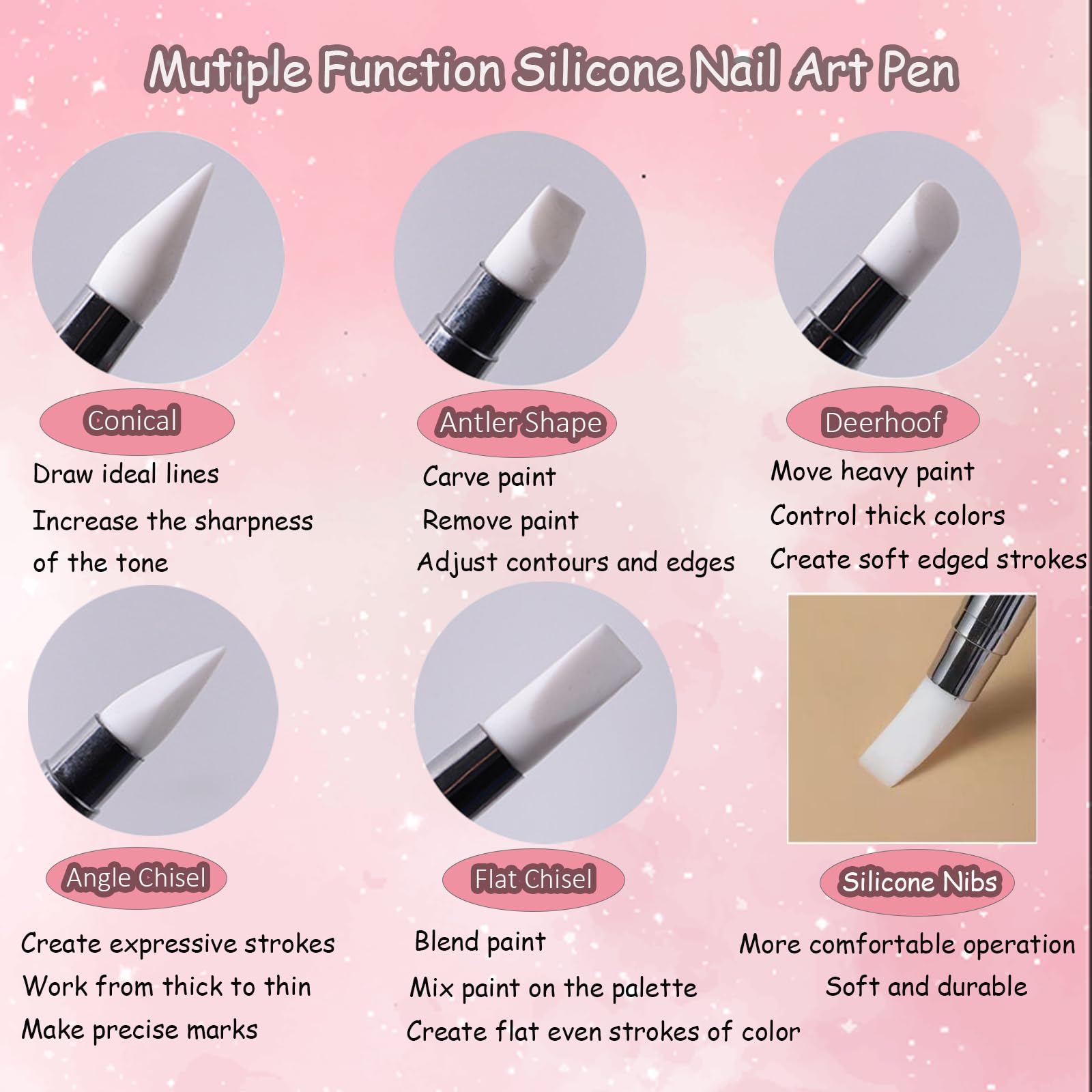Whmeolyo dual-ended tips array showing varied shapes for sculpting and fine lines