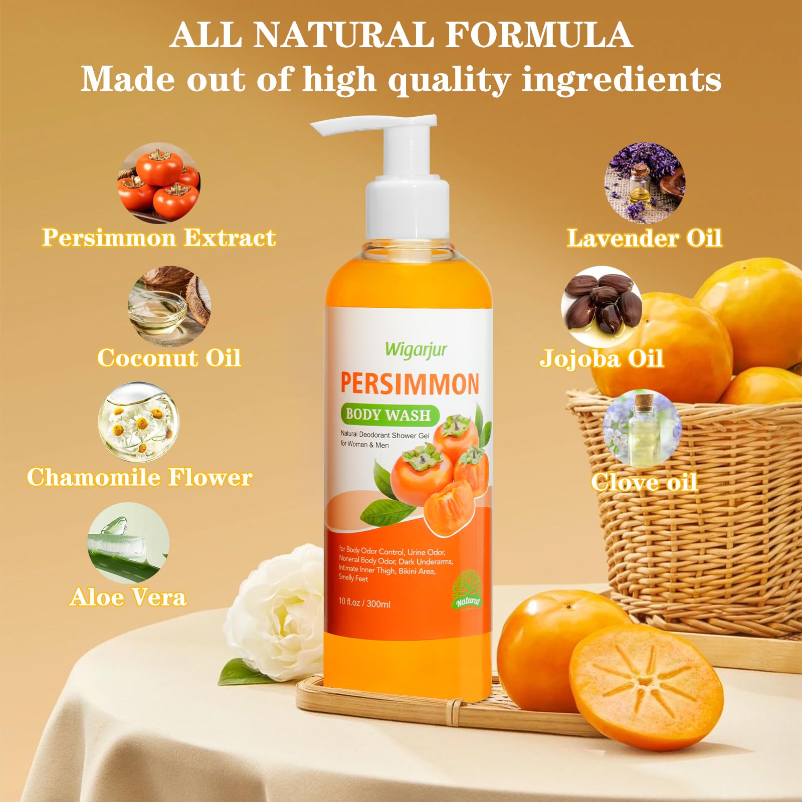 wigarjur label closeup highlighting persimmon and green tea extracts for natural deodorizing