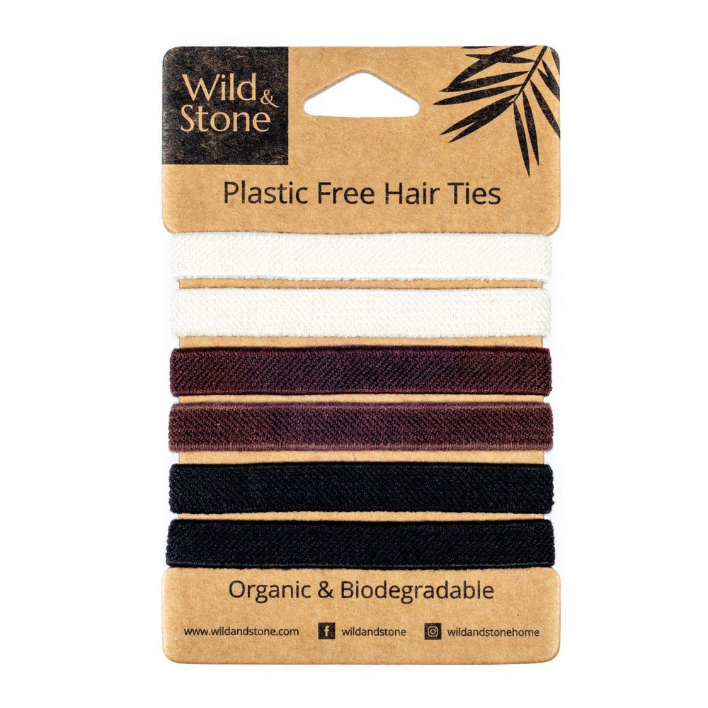 Wild & Stone front packaging showing natural hair bands and recyclable kraft box benefit low-waste