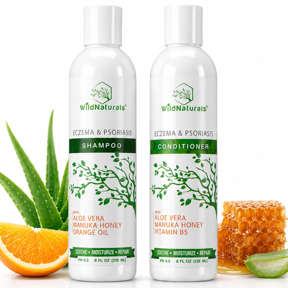 Wild Naturals front packaging showing shampoo and conditioner for soothing scalp