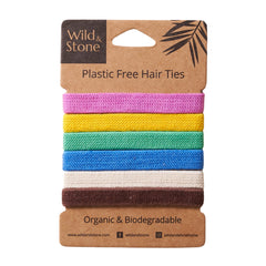 Wild & Stone front packaging showing six biodegradable hair bands and eco benefits