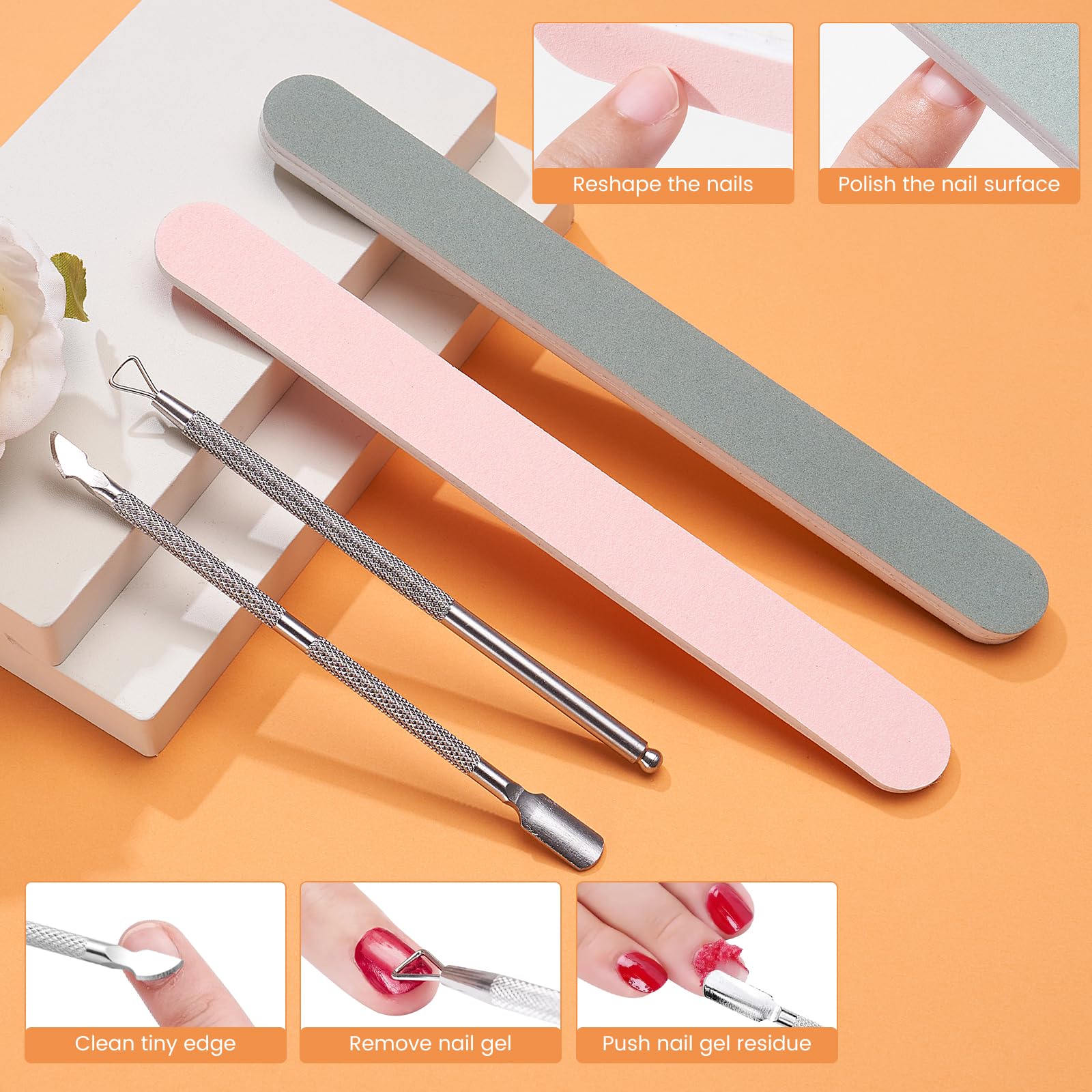Wilfniee included nail file and cuticle pusher making removal simpler