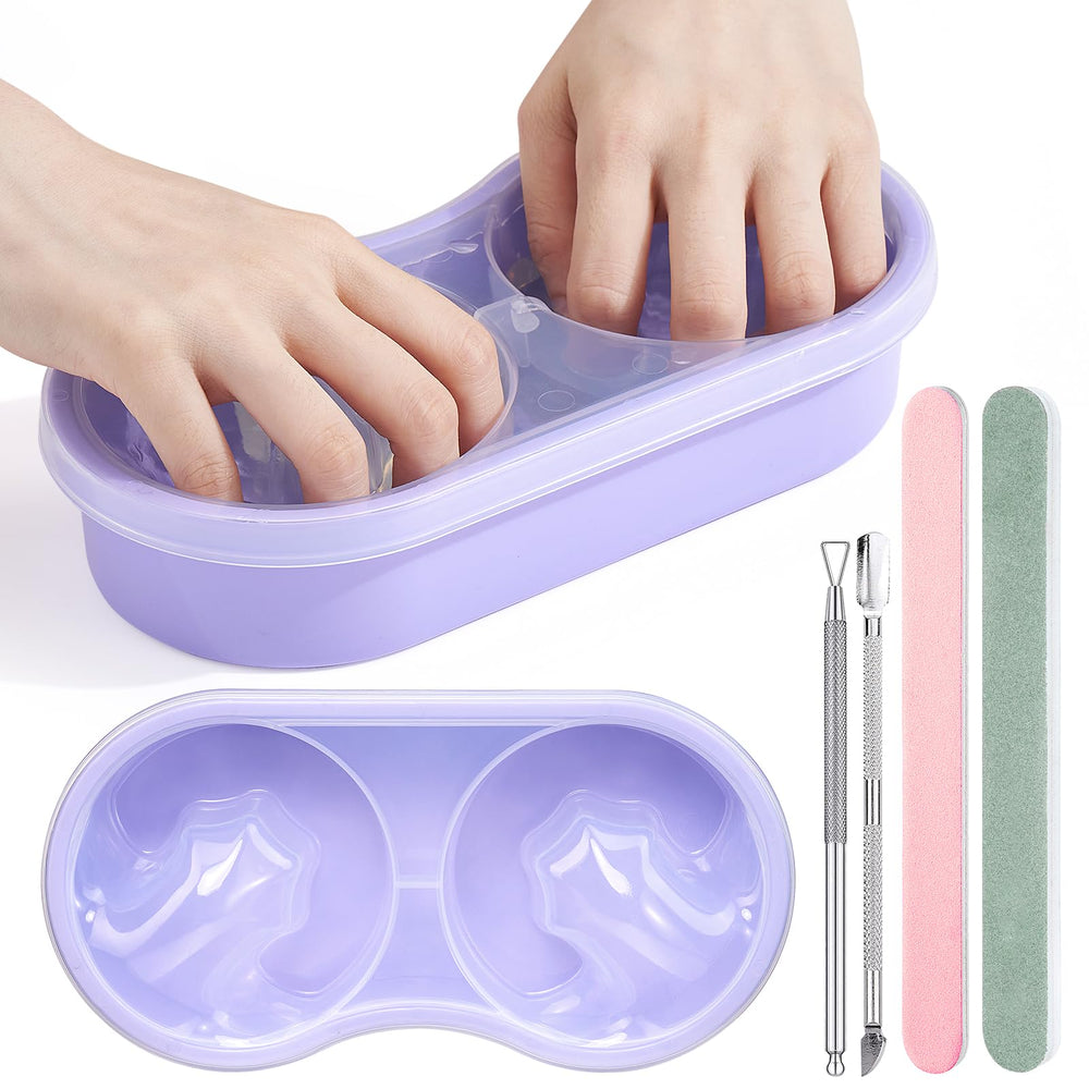 Wilfniee front view of purple dual soak bowl showing space-saving design benefit