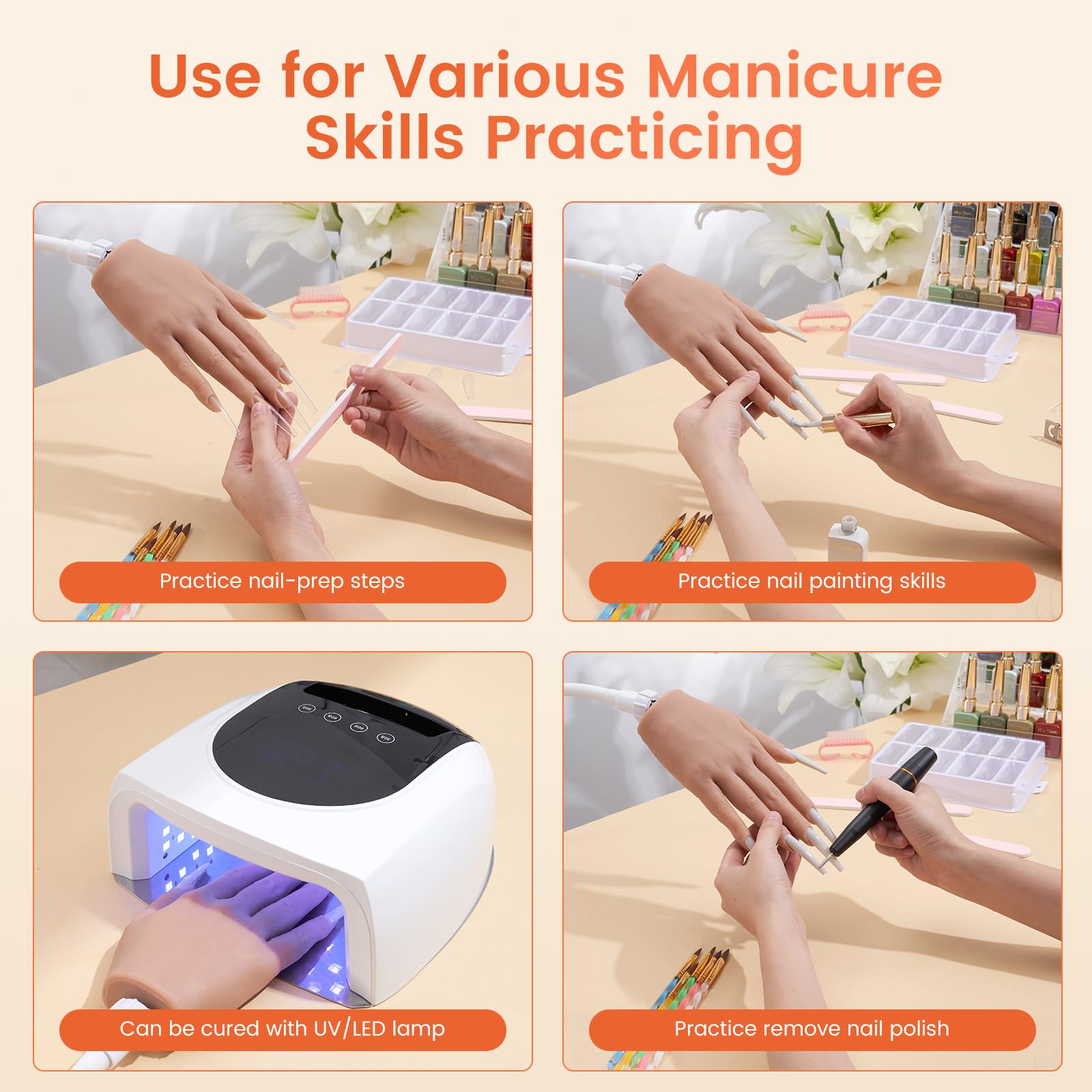 Wilfniee hand in use during acrylic application demonstrating ergonomic positioning benefit