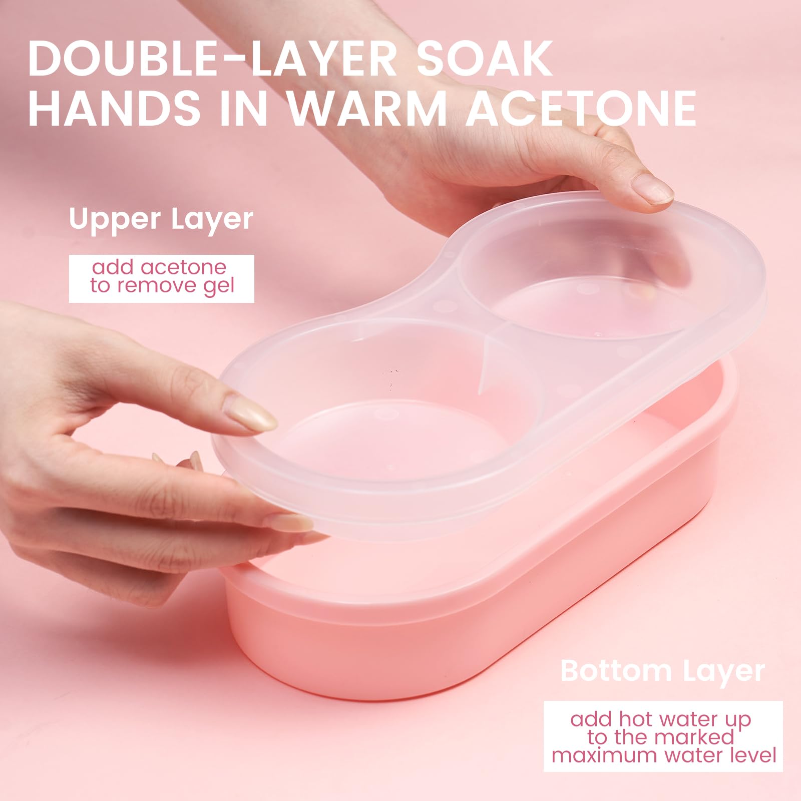 Wilfniee close-up of top soaking tray showing roomy nail coverage benefit
