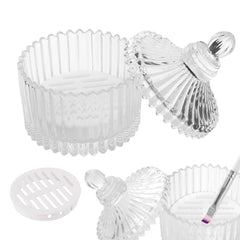 Willaudy crystal dappen dish front view with lid protecting liquid