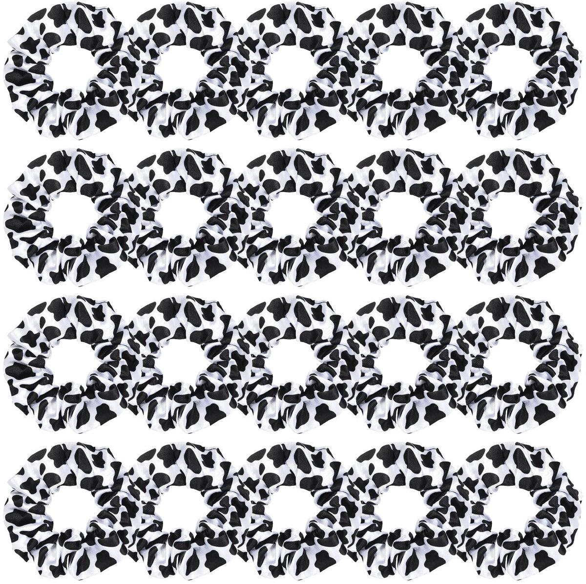 WILLBOND front display of 20 cow print scrunchies showing variety and quantity benefit